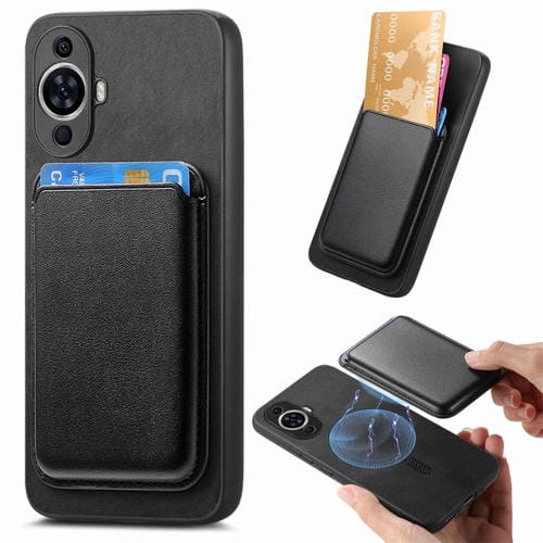 Funda Trasera PU con Tarjetero Magsafe para Huawei Nova 13 (Negro)