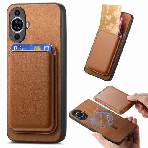 Funda Trasera de PU con Tarjetero Magsafe para Huawei Nova 12 (Marrón)