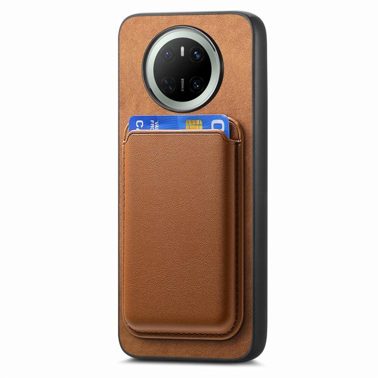 Funda Trasera de PU con Tarjetero Magsafe para Huawei Mate 70 Pro (Marrón)