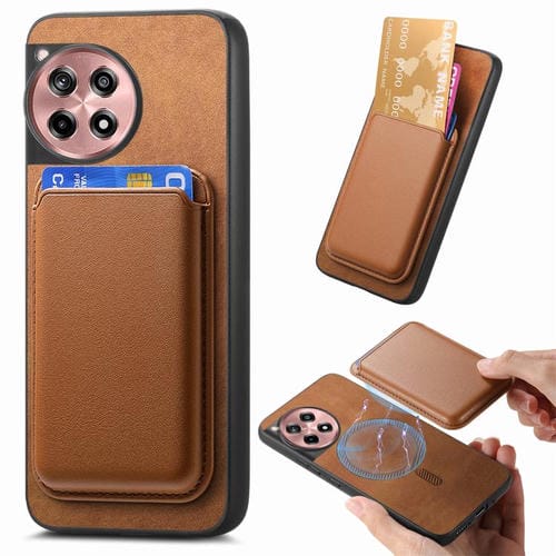 Funda Trasera de PU con Tarjetero Magsafe para OnePlus 13 (Marrón)