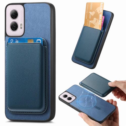 Funda Trasera PU con Ranuras para Tarjetas Magsafe Motorola Moto G Stylus 5G (2024) (Azul)