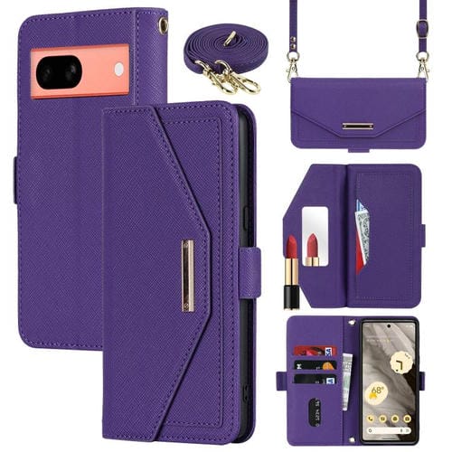 Funda de Cuero con Textura Cruzada y Cordón para Google Pixel 7A (Morado)