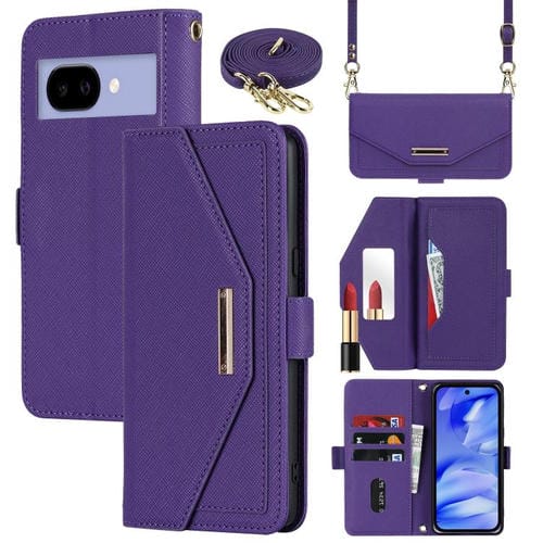 Funda de Cuero con Textura Cruzada y Cordón para Google Pixel 9A (Morado)