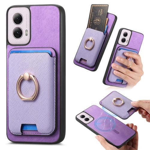 Funda para Motorola Moto G Power 5G (2024) con Ranuras para Tarjetas y Anillo de Cuero (Morado)