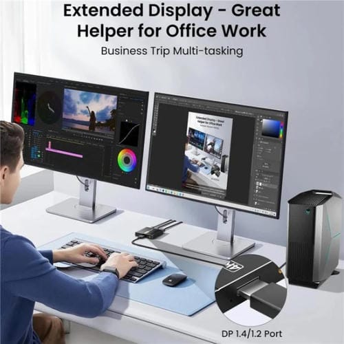 Extractor de Audio FD 1X2 4K 144Hz Divisor DisplayPort 1.4 Concentrador MST Doble DisplayPort Enchufe UE