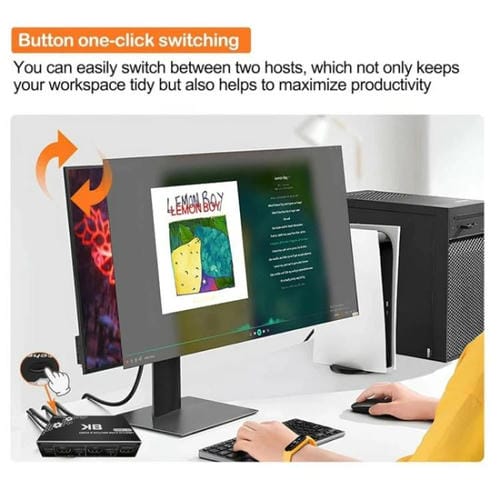 Adaptador Concentrador USB 3.0 K1 2 Puertos HDcp 2.3 RJ45 4K 120 Hz HDMI 2.0B USB-C Conmutador KVM (Negro)