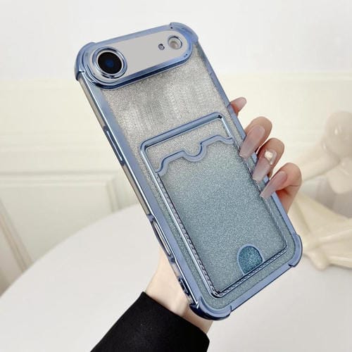 Funda de TPU con diseño de cuatro esquinas y purpurina galvanizada para iPhone 17 Air (azul)
