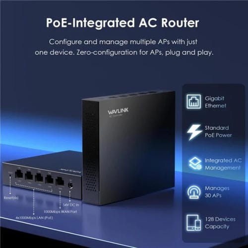 Conmutador PoE WAVLINK WN701AE IEEE 802.3AF/AT con detección automática y gestión centralizada de puntos de acceso. Enchufe: EE. UU.