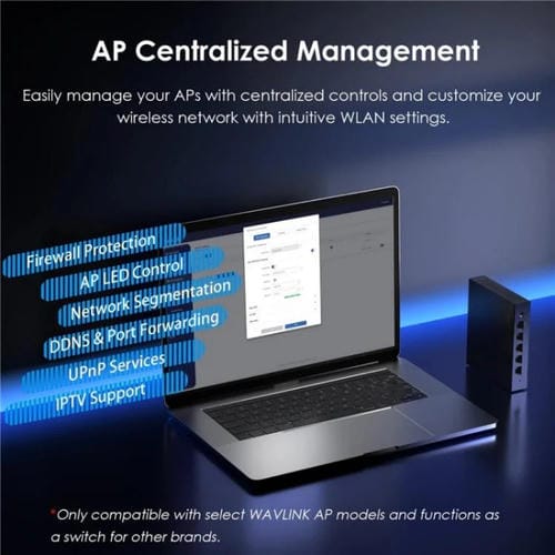 Conmutador PoE WAVLINK WN701AE IEEE 802.3AF/AT con detección automática y gestión centralizada de puntos de acceso. Enchufe: UE.