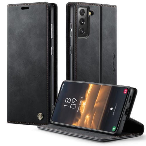 Funda CaseMe 033 para Samsung Galaxy S21 5G, forro de piel de becerro, microfibra, con bloqueo RFID (negra)