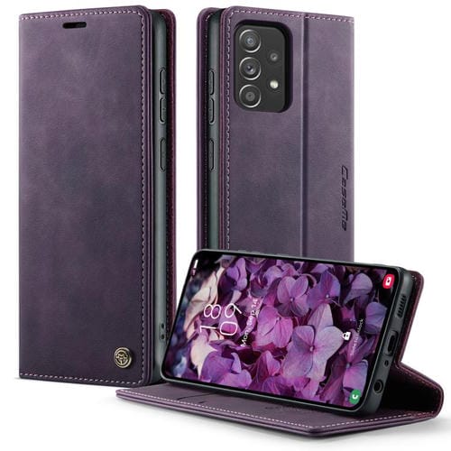 Funda CaseMe 033 para Samsung Galaxy A52/A52S 5G, forro de piel de becerro, microfibra, con bloqueo RFID (morado)