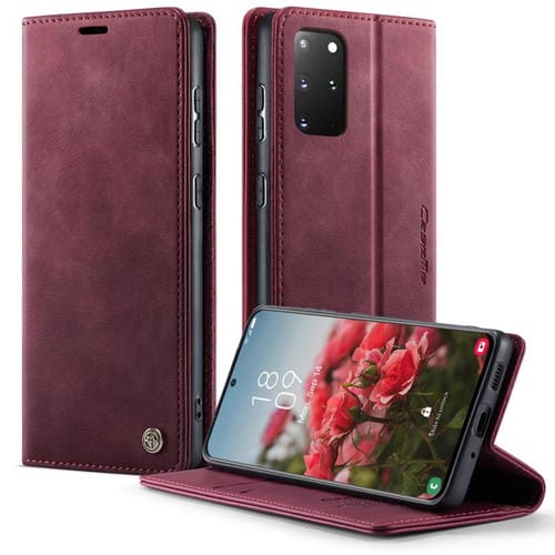 Funda CaseMe 033 para Samsung Galaxy S20+, forro de piel de becerro, microfibra, con bloqueo RFID (roja)