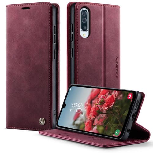 Funda CaseMe 033 para Samsung Galaxy A50s/A30s, forro de piel de becerro, microfibra y bloqueo RFID (roja)