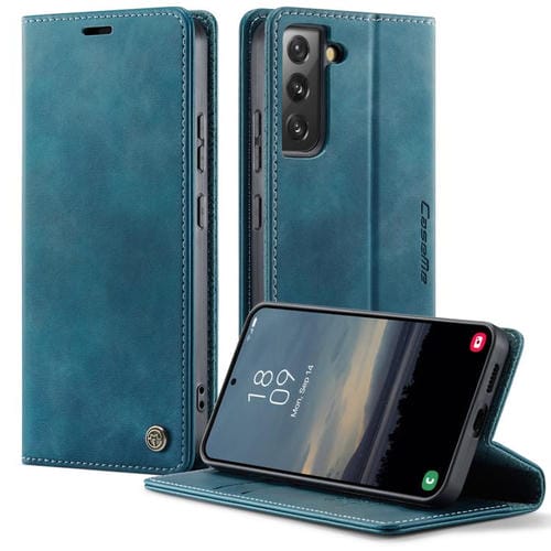 Funda CaseMe 033 para Samsung Galaxy S22 5G, forro de piel de becerro, microfibra, con bloqueo RFID (verde)