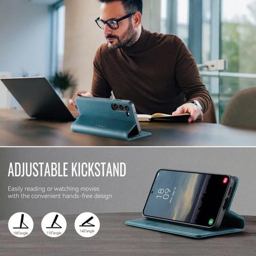 Funda CaseMe 033 para Samsung Galaxy S23+ 5G, forro de piel de becerro, microfibra, con bloqueo RFID (verde)