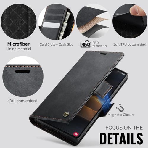 Funda CaseMe 033 para Samsung Galaxy Note20 Ultra, forro de piel de becerro, microfibra y bloqueo RFID (negra)