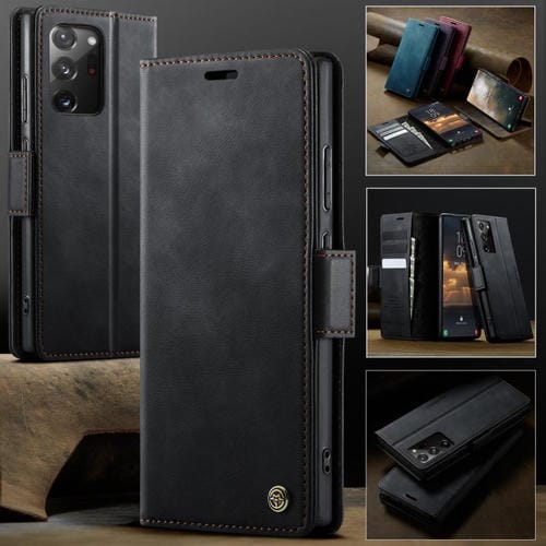 Funda CaseMe 033 para Samsung Galaxy Note20 Ultra, forro de piel de becerro, microfibra y bloqueo RFID (negra)