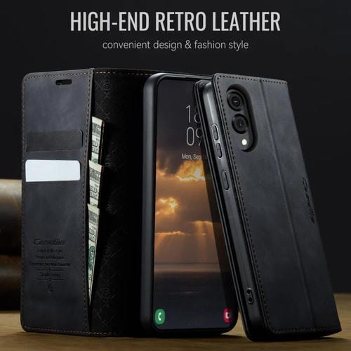 Funda para Samsung Galaxy S25 Edge CaseMe 033 con forro de piel de becerro, microfibra y bloqueo RFID (negra)