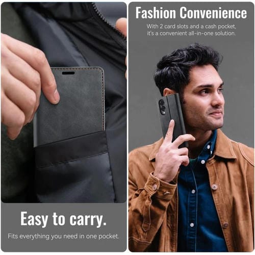 Funda para Samsung Galaxy S25 Edge CaseMe 033 con forro de piel de becerro, microfibra y bloqueo RFID (negra)