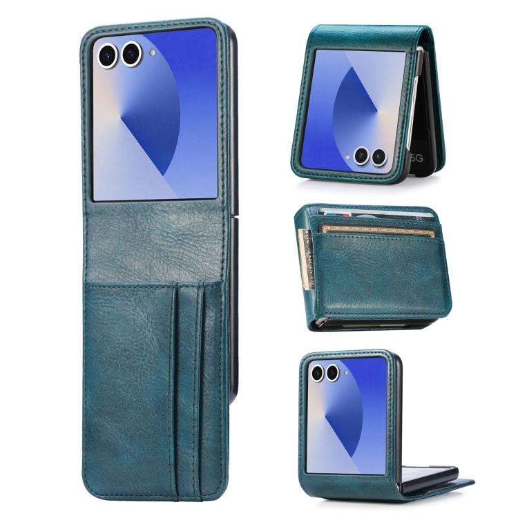 Funda de cuero con ranura para tarjetas y tapa vertical para Samsung Galaxy Z Flip7 5G (verde)