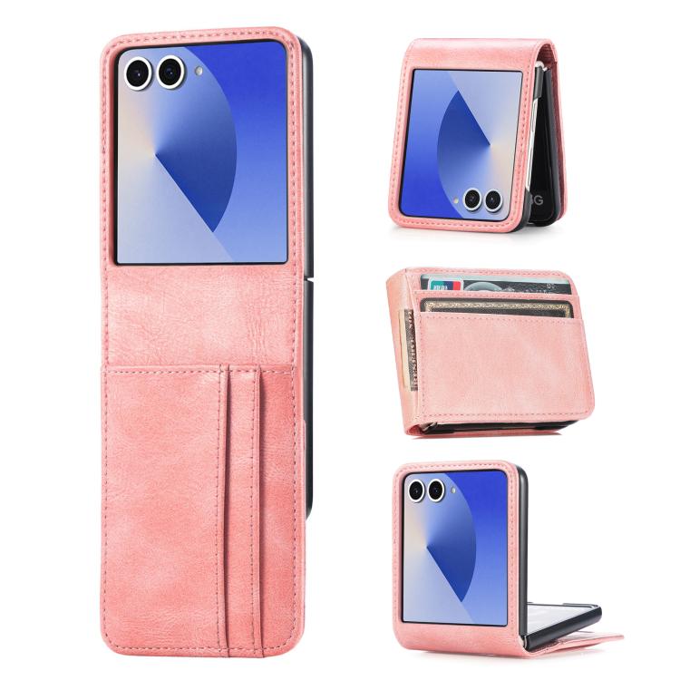 Funda de cuero con ranura para tarjetas y tapa vertical para Samsung Galaxy Z Flip7 5G (rosa)