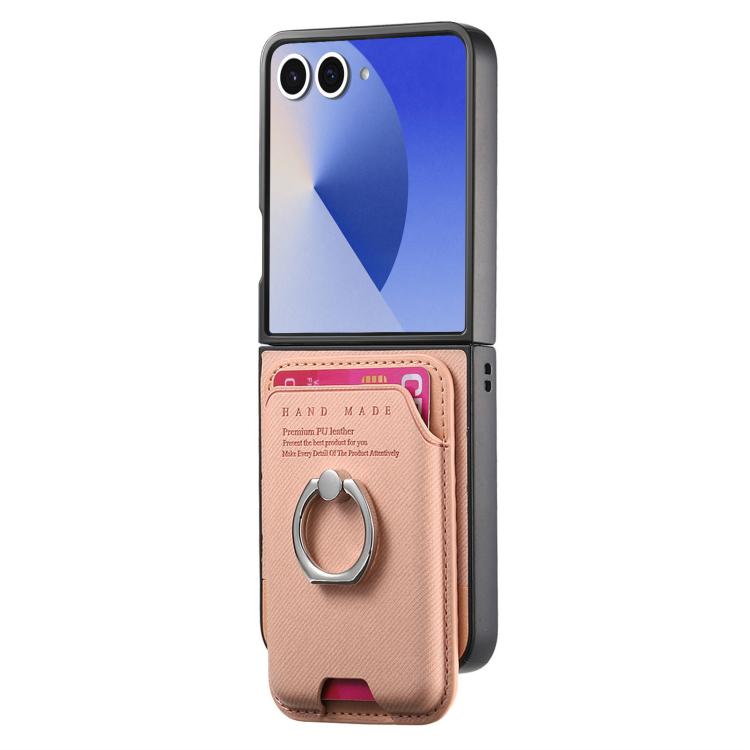 Funda de tela sarga con anillo magnético para Samsung Galaxy Z Flip7 5G (rosa)