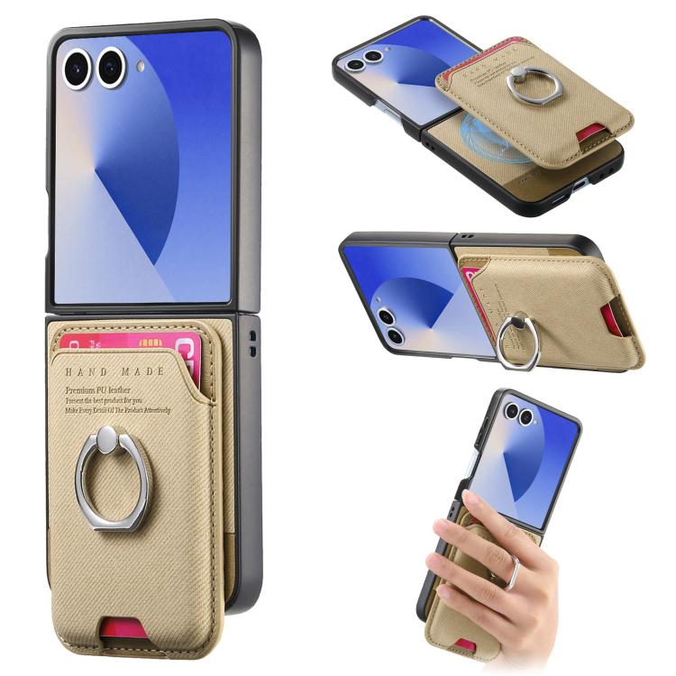 Funda de tela sarga con anillo magnético para Samsung Galaxy Z Flip7 5G (caqui)