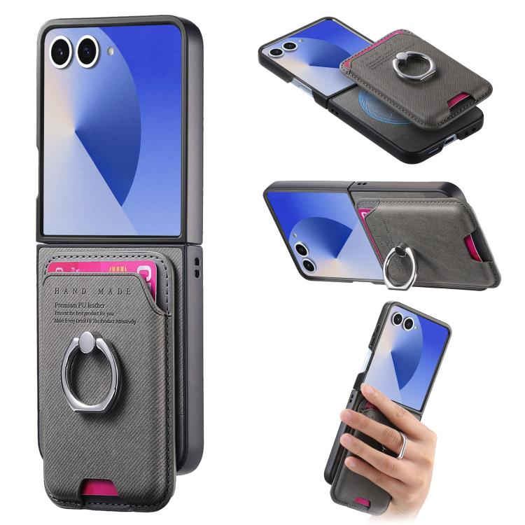 Funda de tela sarga con anillo magnético para Samsung Galaxy Z Flip7 5G (gris)