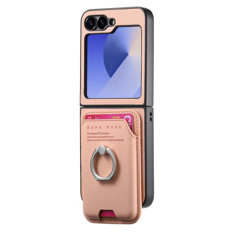 Funda de tela sarga con anillo magnético para Samsung Galaxy Z Flip5 5G (rosa)