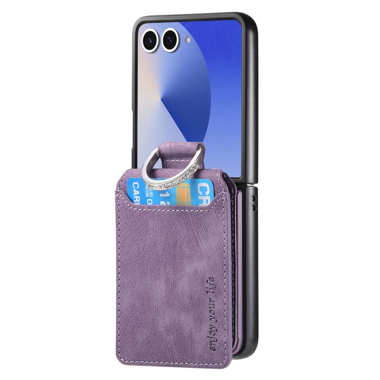 Funda tipo cartera con tapa vertical y anillo de cuero retro para Samsung Galaxy Z Flip7 5G (morado)