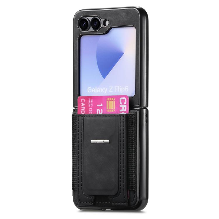 Funda de cuero retro plegable con soporte elástico para Samsung Galaxy Z Flip5 5G (negro)