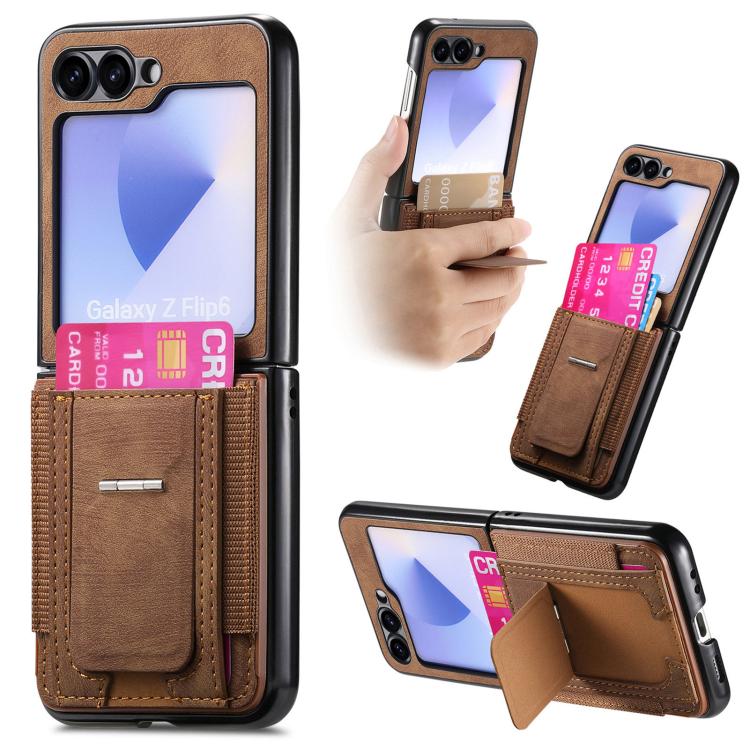Funda de cuero retro plegable con soporte elástico para Samsung Galaxy Z Flip5 5G (marrón)