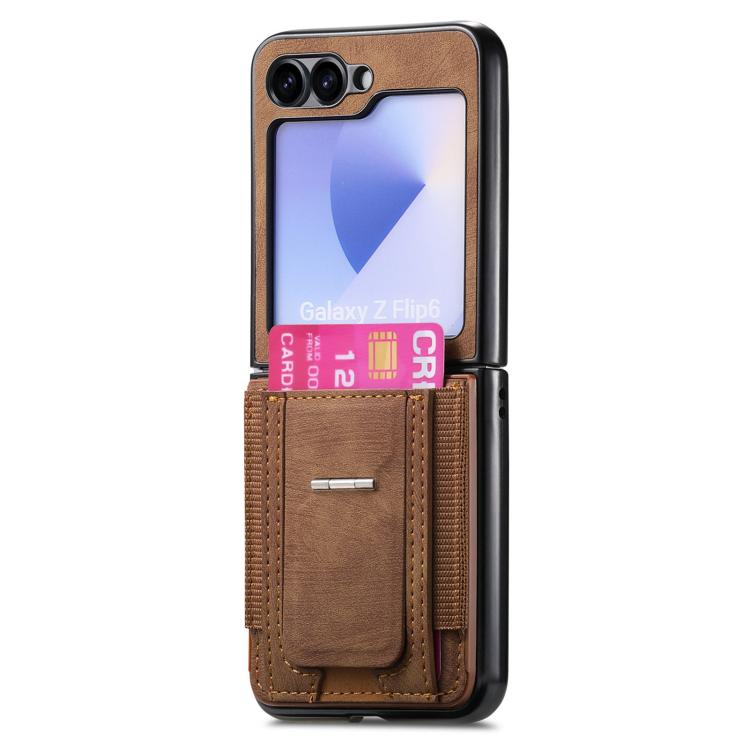 Funda de cuero retro plegable con soporte elástico para Samsung Galaxy Z Flip5 5G (marrón)