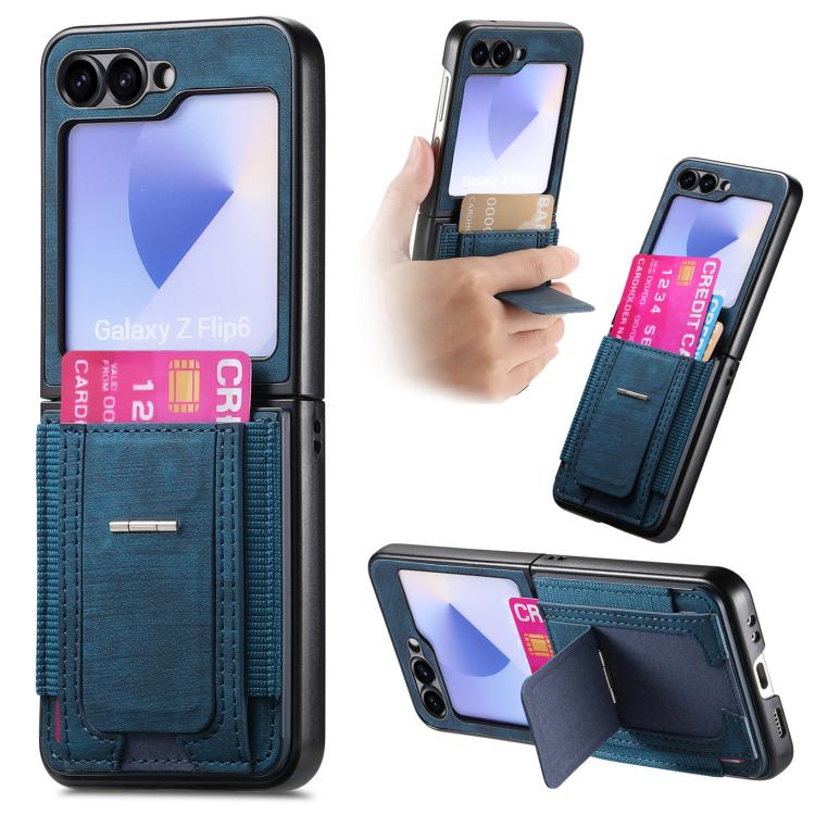 Funda de cuero retro plegable con soporte elástico para Samsung Galaxy Z Flip6 5G (azul)