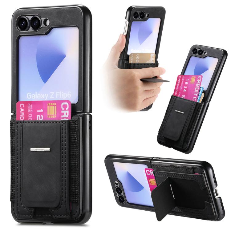 Funda de cuero retro plegable con soporte elástico para Samsung Galaxy Z Flip6 5G (negro)