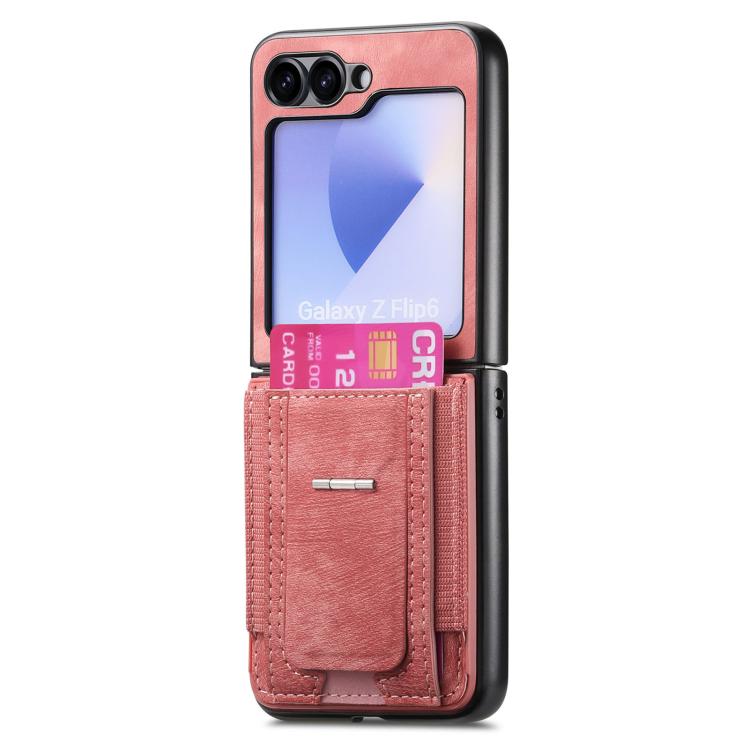 Funda de cuero retro plegable con soporte y tarjetero elástico para Samsung Galaxy Z Flip6 5G (rosa)