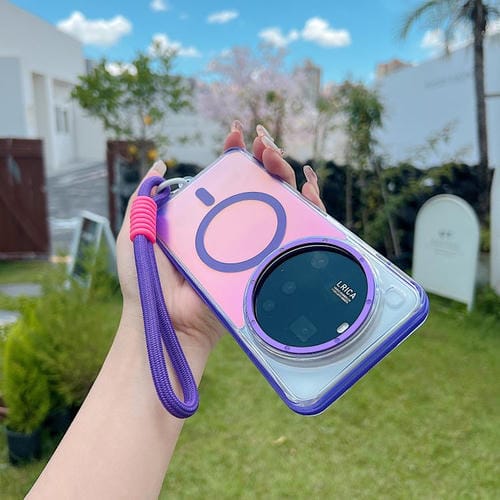 Funda híbrida de TPU acrílico transparente de dos colores con correa MagSafe para Xiaomi 15 Ultra (morado)