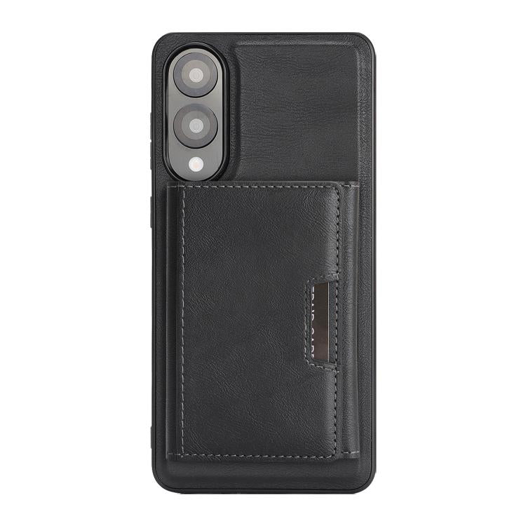 Funda de cuero plegable triple con imán fuerte MagSafe para Samsung Galaxy S25 Edge 5G (negro)