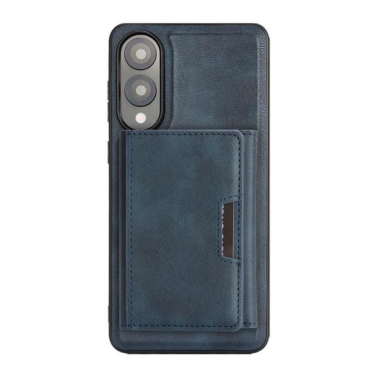 Funda de cuero plegable triple con imán fuerte MagSafe para Samsung Galaxy S25 Edge 5G (azul)