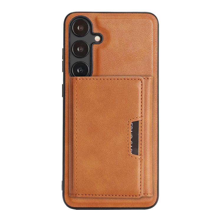 Funda de cuero plegable triple Kalebol con imán fuerte MagSafe para Samsung Galaxy S25+ 5G (marrón)
