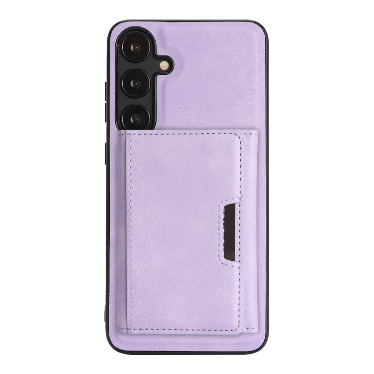 Funda de cuero plegable triple Kalebol con imán fuerte MagSafe para Samsung Galaxy S25+ 5G (morado)