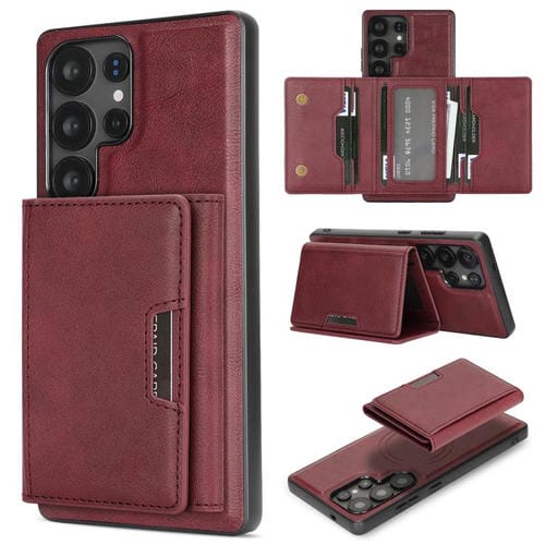 Funda de cuero plegable triple con imán fuerte MagSafe para Samsung Galaxy S24 Ultra 5G (rojo)