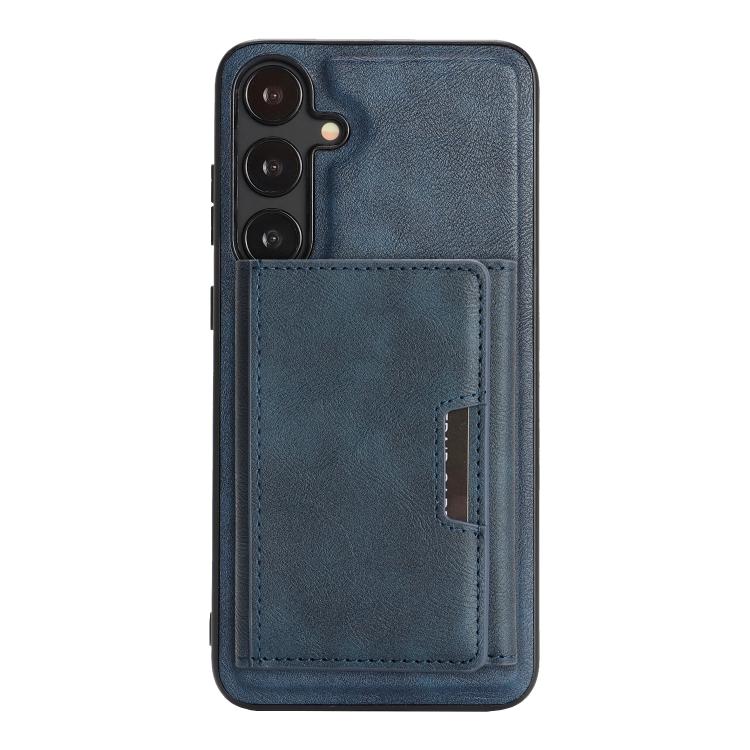 Funda de cuero plegable triple Kalebol con imán fuerte MagSafe para Samsung Galaxy S24+ 5G (azul)