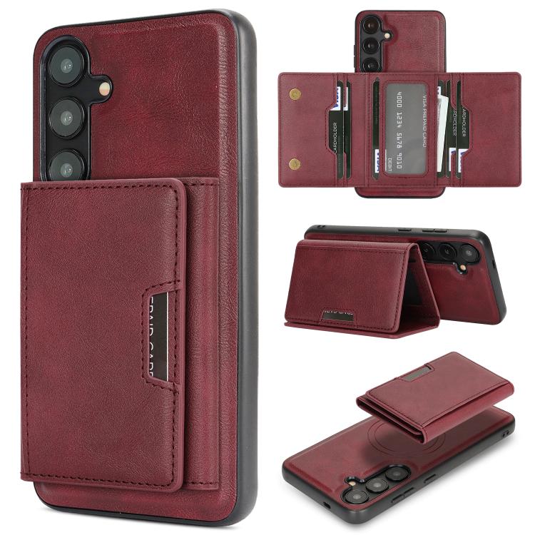 Funda de cuero plegable triple Kalebol con imán fuerte MagSafe para Samsung Galaxy S24 5G (roja)