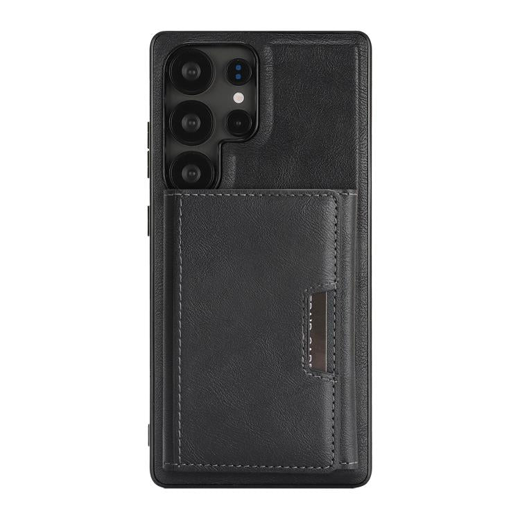 Funda de cuero plegable triple con imán fuerte MagSafe para Samsung Galaxy S23 Ultra 5G (negro)