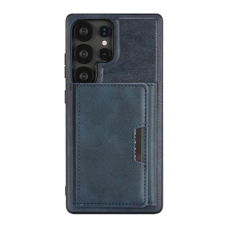 Funda de cuero plegable triple con imán fuerte MagSafe para Samsung Galaxy S23 Ultra 5G (azul)
