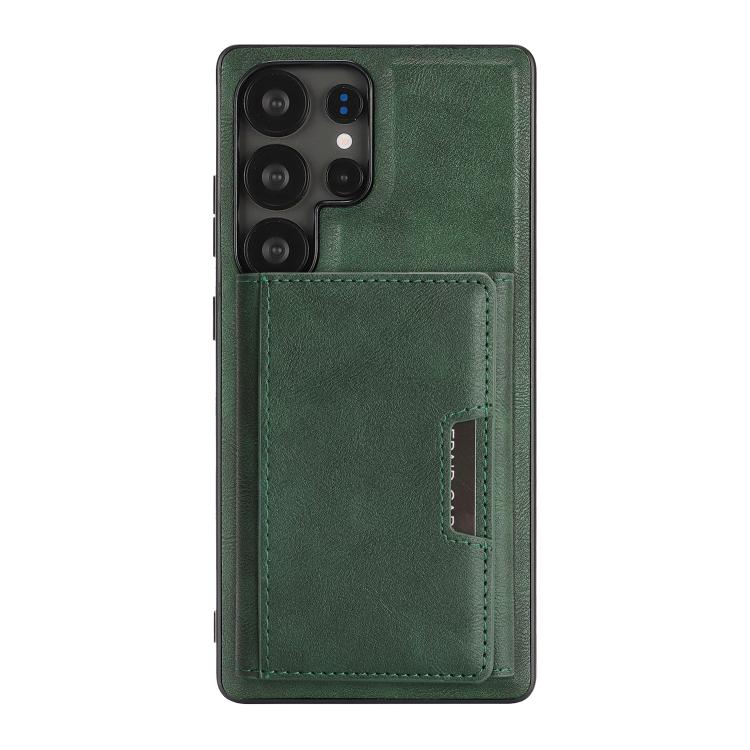 Funda de cuero plegable triple con imán fuerte MagSafe para Samsung Galaxy S22 Ultra 5G (verde)