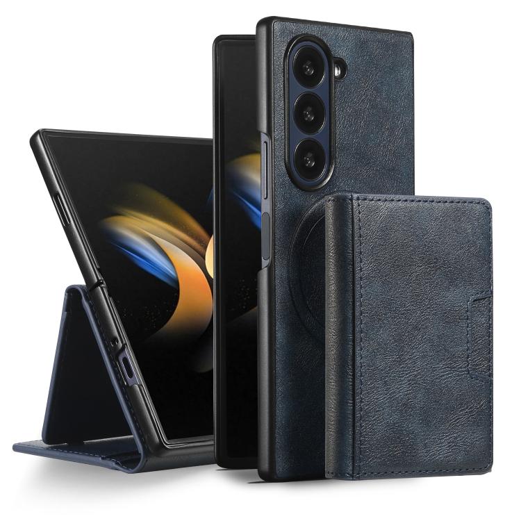 Funda de cuero plegable triple con imán fuerte Kalebol para Samsung Galaxy Z Fold7 (azul)