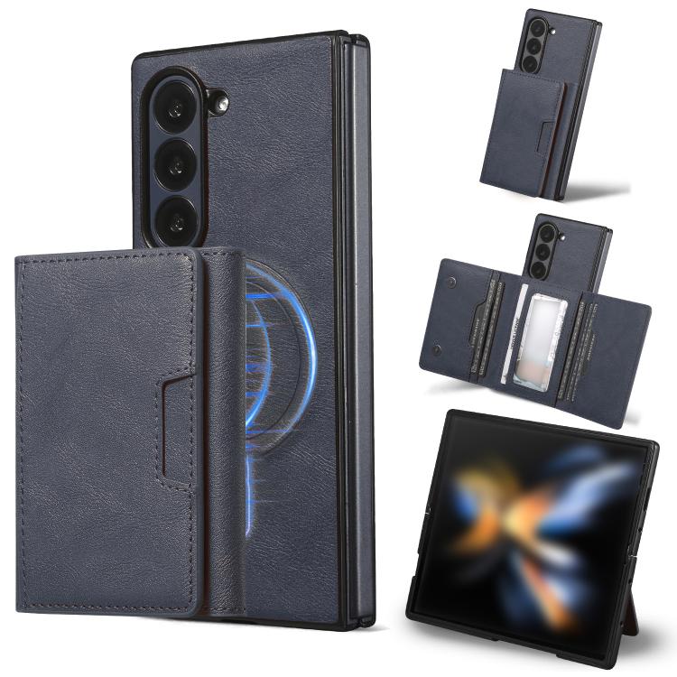 Funda de cuero plegable triple con imán fuerte Kalebol para Samsung Galaxy Z Fold7 (azul)