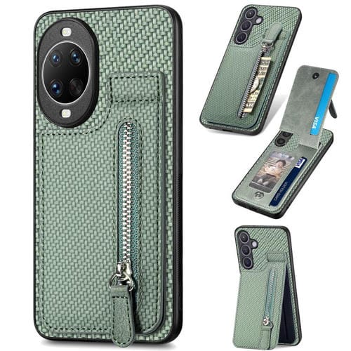 Funda de fibra de carbono con tapa vertical y cremallera para Huawei Nova 14 Pro (verde)